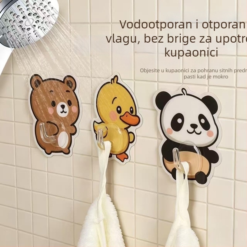 Slatka ljepljiva kuka za kupaonicu, vodootporna, bez bušenja, bez tragova, dizajn panda-patka-medvjed, kreativno skladištenje na zidu