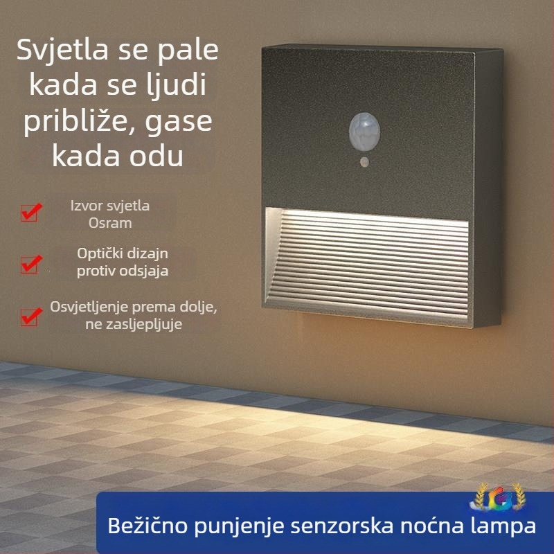 Noćna svjetiljka sa senzorom pokreta za hodnik i stepenice, magnetska ugradnja i pametno punjenje