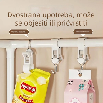 Dvostruki višefunkcionalni klips-začep za vješanje ili pričvršćivanje, kuhinja i kupaonica, bez bušenja, plastični S-kuka