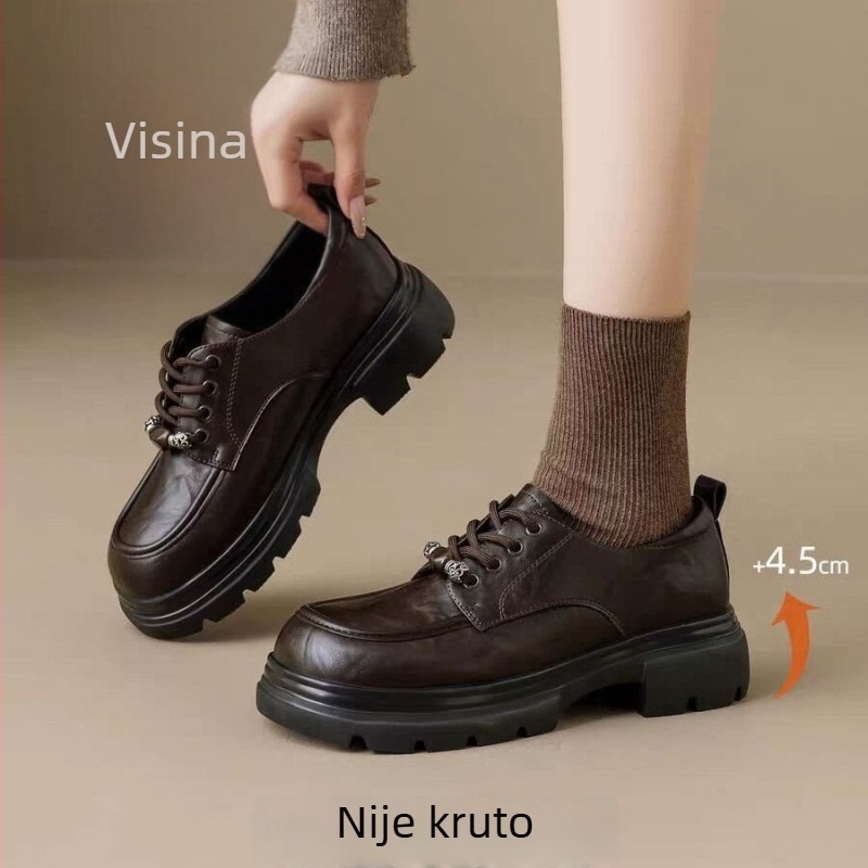 Retro kožni loafer s platformom i masivnim petom, britanski stil, za žene manje veličine, 2026 novi model