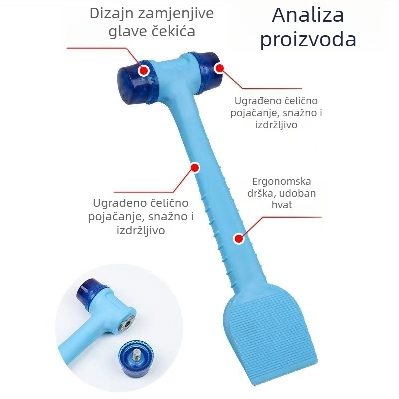 Set alata za ugradnju: gumeni čekić, plastična špatula i traka za brtvljenje spojeva za podne pločice, keramičke pločice te ugradnju vrata i prozora