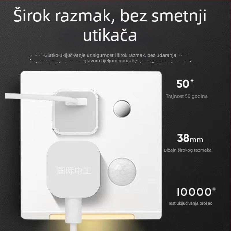 Lampa s senzorom pokreta, utičnica tipa 86 s pet rupa i noćnim svjetlom, za hodnik i kraj kreveta, ugrađena podna svjetiljka