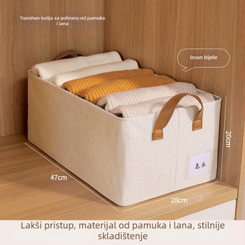 Kutija za pohranu od pamuka i lana za odjeću, organizator garderobe, kutija u stilu ladice, sklopiva, 47×28×20 cm (20–30 L)