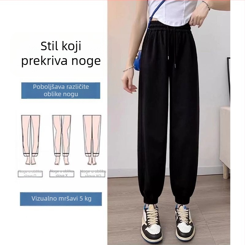 Ženske pamukaste jogger hlače, korejskog stila, lagane, udobne, visokim strukom, sužene do gležnja, sive