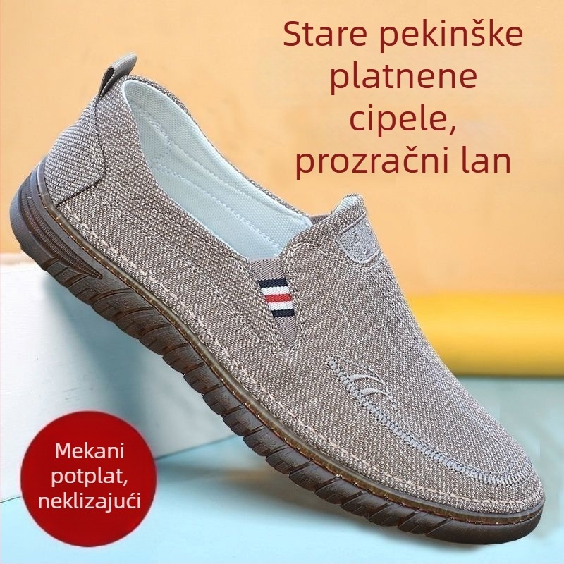 Muške prozračne platnene slip-on tenisice, casual, okrugla prednja, mekani đon