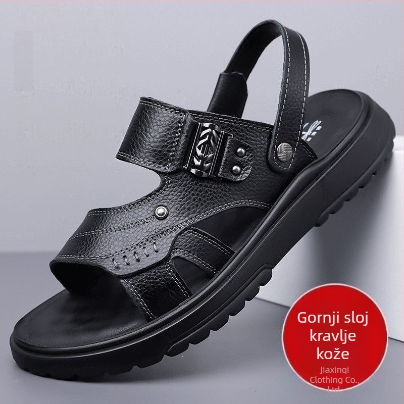 Muške sandale od prvoklasne tele kože, otporne na klizanje, izdržljive, otvoreni prsti za plažu, prozračna, casual, mekana potplata, dvostruki način nošenja