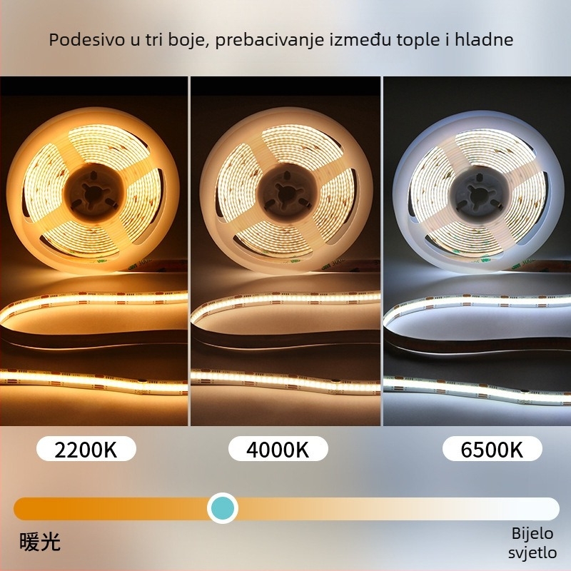 COB LED traka, 608 LED, dvostruka temperatura boje i RGB promjena boje, samoljepljiva fleksibilna traka, 24V napajanje