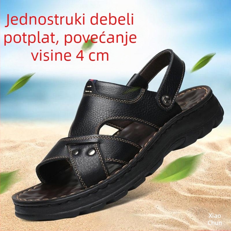 Muške kožne sandale s mekanim potplatom, jednostavnog poslovno-casual stila, debelim potplatom za povećanje visine, vodootporne i otporne na habanje, plažne sandale s visokim potpeticama