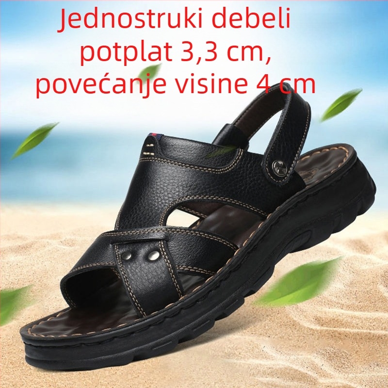 Muške kožne sandale s mekanim potplatom, jednostavnog poslovno-casual stila, debelim potplatom za povećanje visine, vodootporne i otporne na habanje, plažne sandale s visokim potpeticama