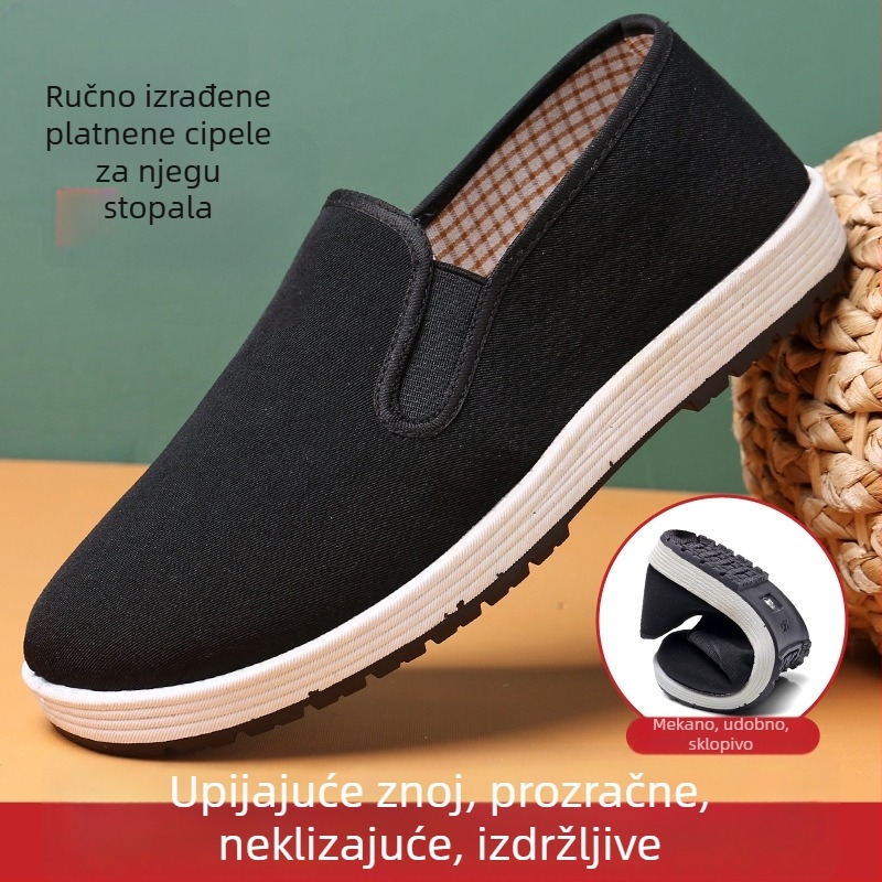 Muške platnene cipele za proljeće i jesen, radne cipele s debelim izdržljivim potplatom, crni platneni gornji dio, vojni stil, niska kroja