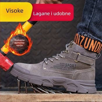 Muške sigurnosne cipele s čeličnim prstom, zaštita od udara i proboja, visoke zimske cipele s velurovom podstavom