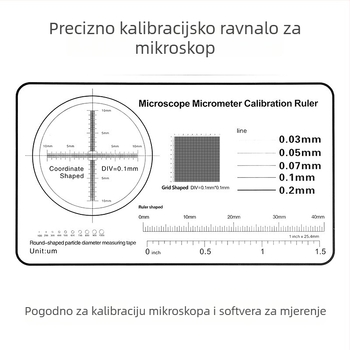 Mikrometarski kalibracijski mjerač za mikroskop, razdjelnica 0,1 mm, debljina retikle 0,1 mm