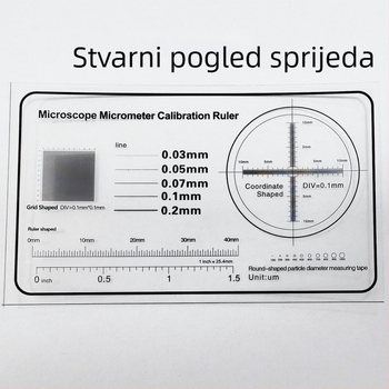 Mikrometarski kalibracijski mjerač za mikroskop, razdjelnica 0,1 mm, debljina retikle 0,1 mm