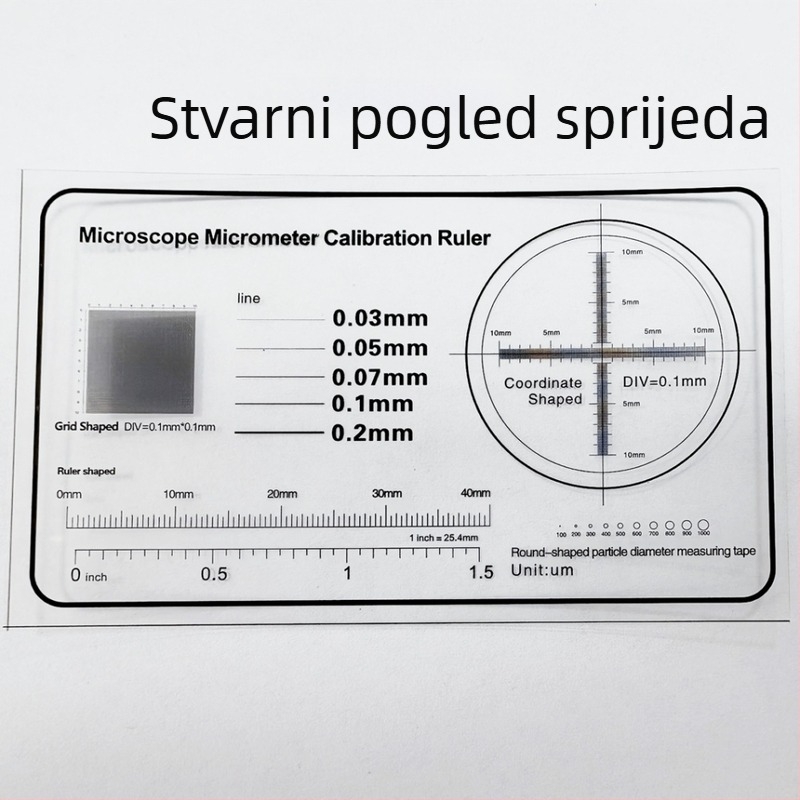 Mikrometarski kalibracijski mjerač za mikroskop, razdjelnica 0,1 mm, debljina retikle 0,1 mm