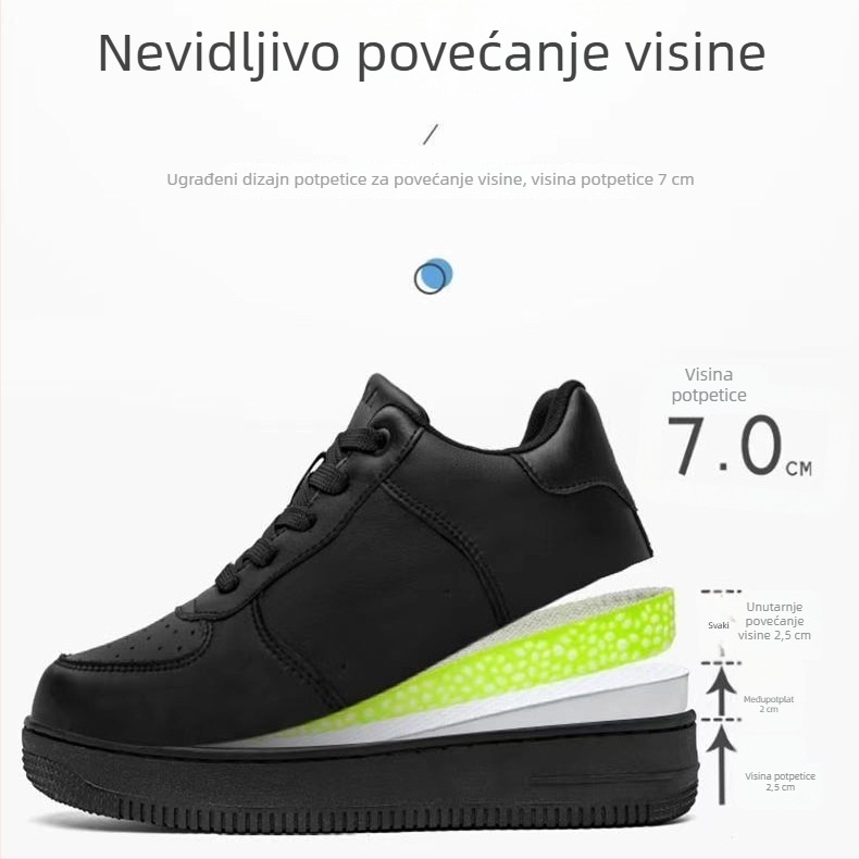 Unisex kožne tenisice s platformom i skrivenim povećanjem visine, crne, casual tenisice