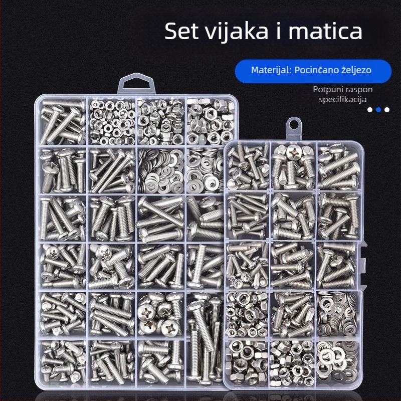 Set hardverskih dijelova za kućnu upotrebu: vijci, matice, podloške, samovrezni vijci