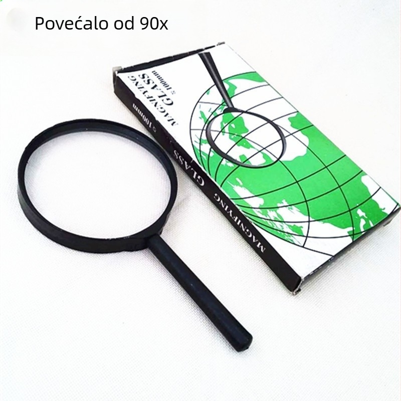 Ručna lupa s lećom od smole, konveksna, promjera 90 mm, plastično kućište, edukativni alat za učenike