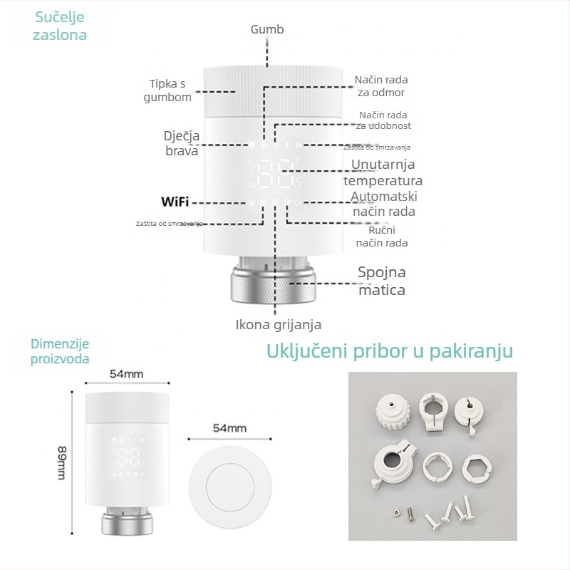 WiFi/ZigBee pametan termostatski ventil za radijator s Tuya daljinskim upravljanjem