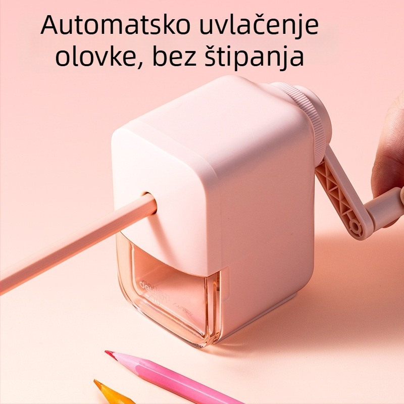 Deli X80 oštrilo za olovke u obliku hipopotama za djecu, slatko ručno okretno oštrilo za tanke olovke
