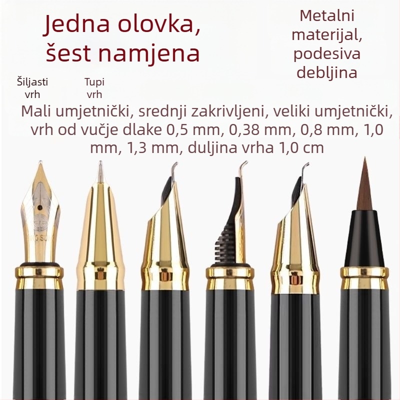 Eternal Life šestokomponentni set fontanskih olovaka za kaligrafiju, metalno kućište, zamjenjiva mastilo vrećica, uredsko pisanje