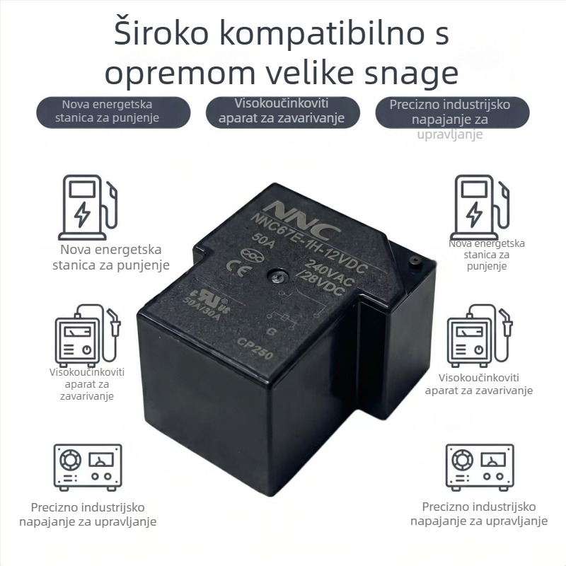 NNC67E-1H-12VDC Visokonaponsko PCB rele 50A, certificirano CQC/UL/CE, T90