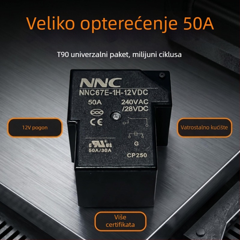NNC67E-1H-12VDC Visokonaponsko PCB rele 50A, certificirano CQC/UL/CE, T90