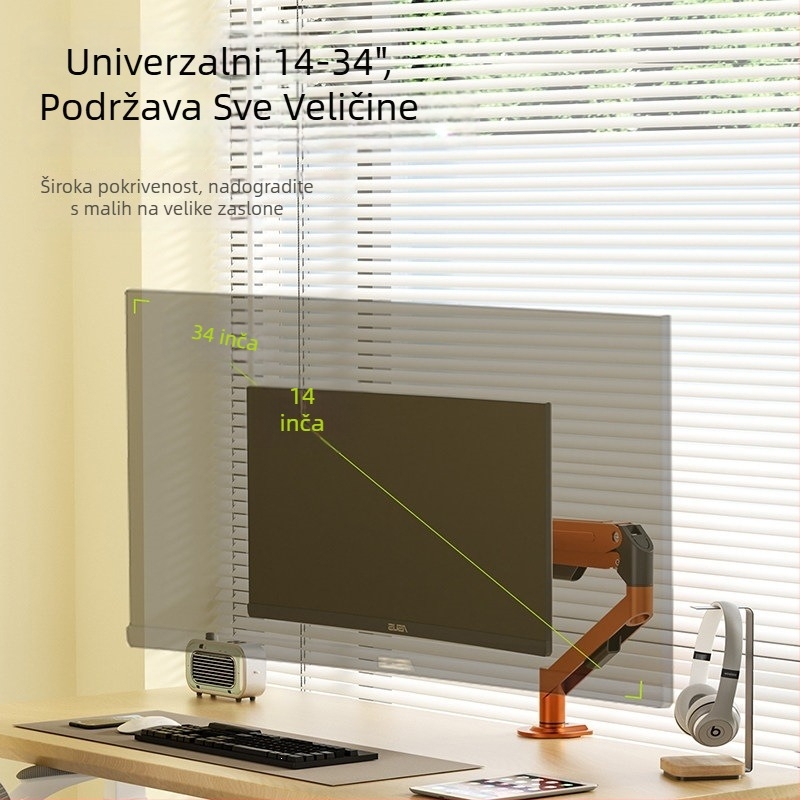 Stalak za stolni monitor s pneumatskim ramom, podesiva visina, baza bez bušenja