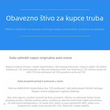12V univerzalni klaxon za motocikl s dvostrukim tonom (visoki i niski), vodootporan i izdržljiv