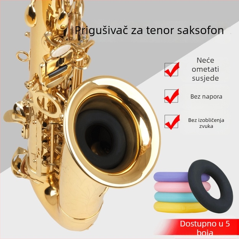 Obojena silikonska utišivač za tenor saksofon, za početnike, prsten za redukciju buke