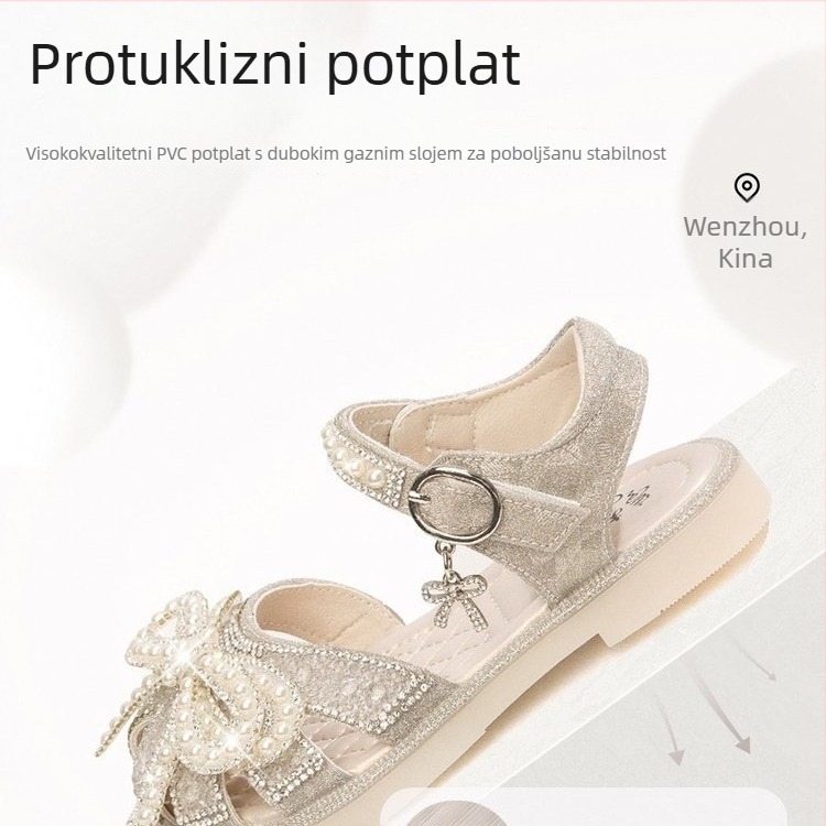 Dječje ljetne sandale za djevojčice, stil princeze, mekana potplata, zatvarač na Velcro
