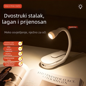 USB punjiva stolna lampa s klipsom, dvostruka upotreba, nježna LED svjetlost za zaštitu očiju, noćna svjetiljka za čitanje i učenje