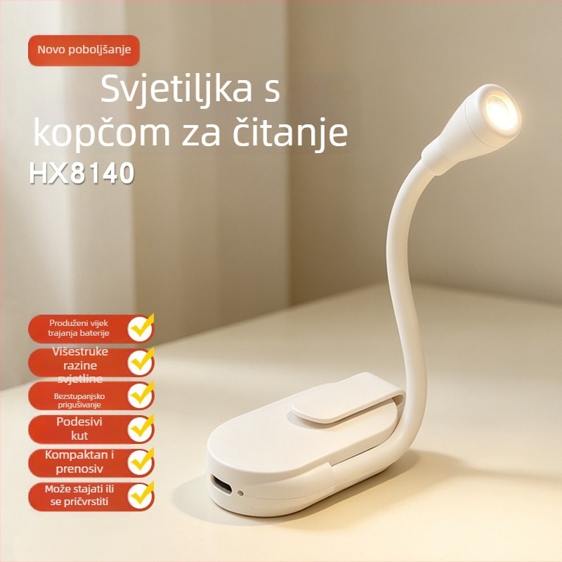 USB punjiva stolna lampa s klipsom, dvostruka upotreba, nježna LED svjetlost za zaštitu očiju, noćna svjetiljka za čitanje i učenje