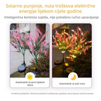 Solarna vanjska svjetiljka u obliku lavande, vodootporna za vanjsku upotrebu, dekorativno svjetlo za travnjak