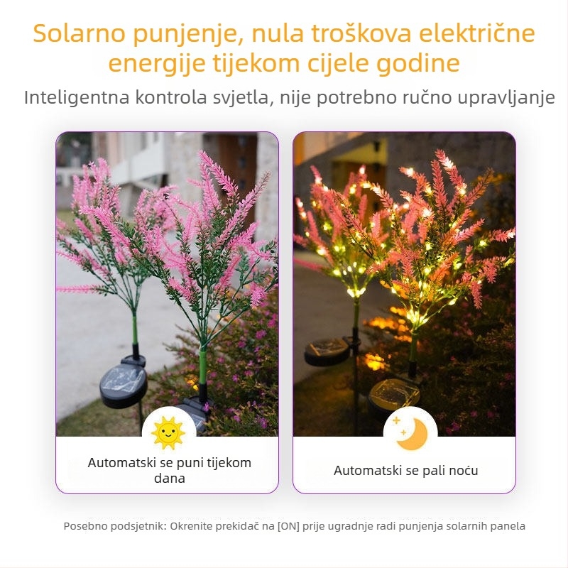 Solarna vanjska svjetiljka u obliku lavande, vodootporna za vanjsku upotrebu, dekorativno svjetlo za travnjak