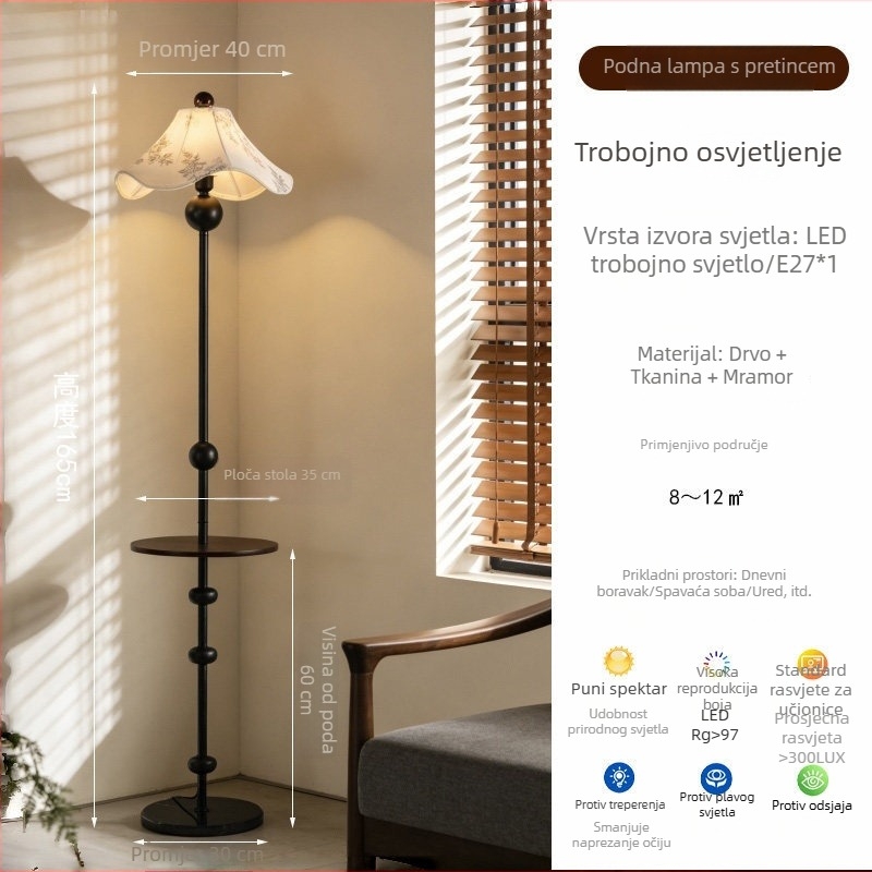 Podna lampa u Song stilu, estetsko osvjetljenje za dnevni boravak i spavaću sobu, neoklasički dizajn