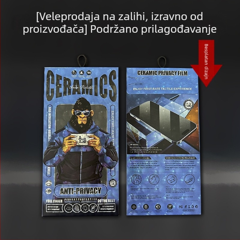 Kutija za pakiranje zaštitnog filma za privatnost iPhonea sa kukom, zaštita zaslona 6,7 inča, u velikoj kartonskoj kutiji