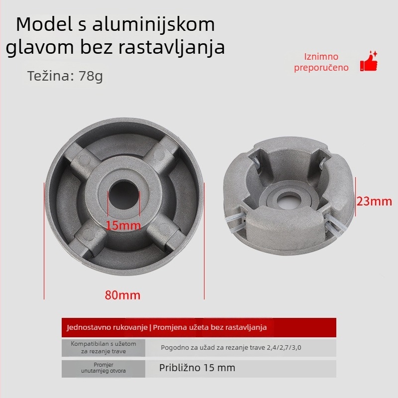Aluminijska glava za kosilicu s pojačanim dijelom, disk za košenje trave, višenamjenski disk za uklanjanje korova, dodaci za vrt alat