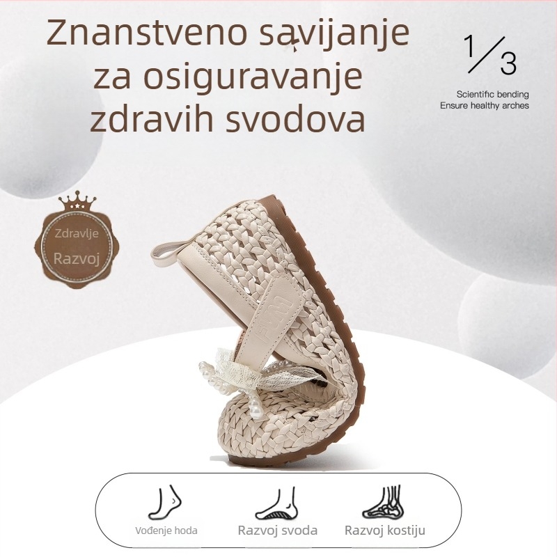 Princeške sandale za djevojčice, rimski stil, ljeto 2026, plažne cipele s zatvorenim prstom