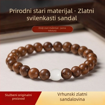 Premium narukvica od zlatnog sandalovine s Bodhi biserima od bijelog jadea, prirodna ručna izrada, 10 mm, set od 120 komada