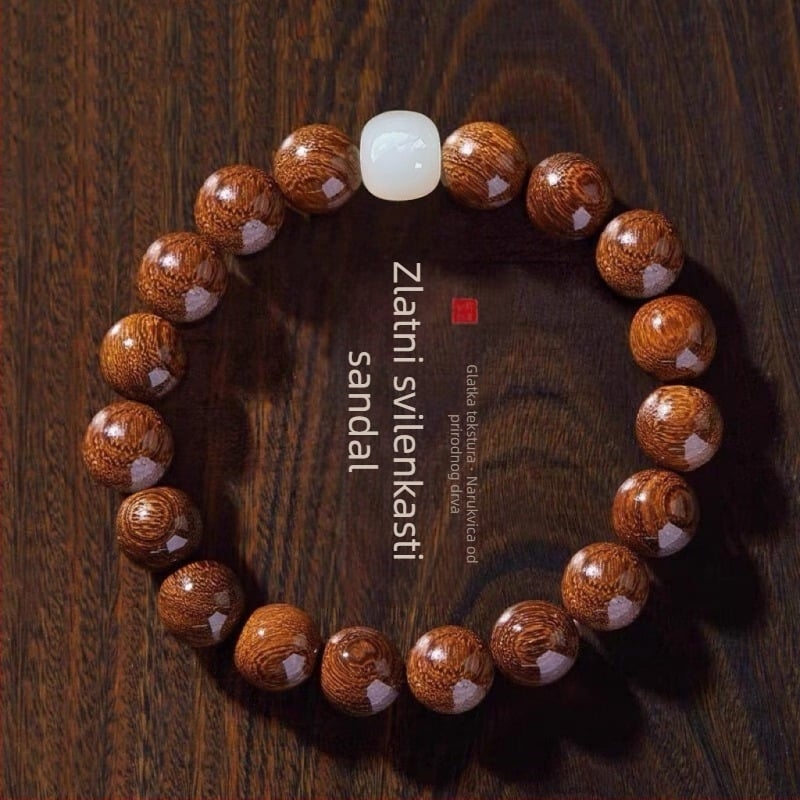 Premium narukvica od zlatnog sandalovine s Bodhi biserima od bijelog jadea, prirodna ručna izrada, 10 mm, set od 120 komada