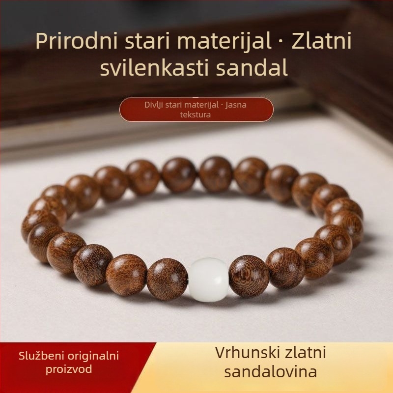 Premium narukvica od zlatnog sandalovine s Bodhi biserima od bijelog jadea, prirodna ručna izrada, 10 mm, set od 120 komada