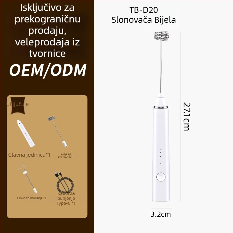 Električni naparivač mlijeka za kavu, bežični ručni mini frother – udoban i brz.