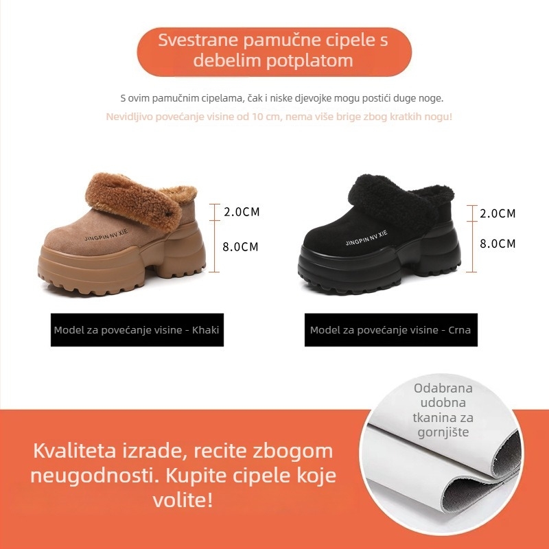 Ženske papuče s krznom, 6 cm povećanje visine, debeli potplat, zatvoren prst, zimski novi dizajn 2026