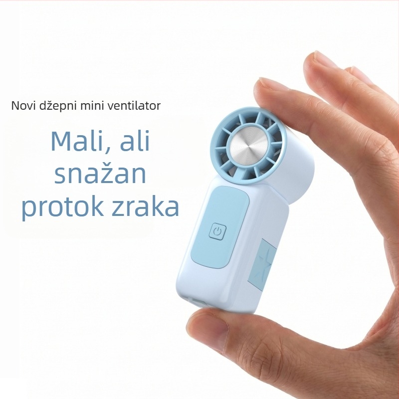 Prenosni ručni mini ventilator s USB punjenjem, snažan protok zraka, 5 lopatica, ugrađena baterija