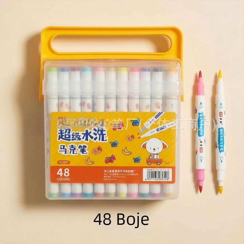 Book Color dvostruko glavne markere s trokutastim tijelom, vodno-bazirani, ne prolije boju i mogu se slojevito nanositi, sklopivi crtajući marker, 6 mm debljina linije, set od 48 boja