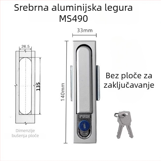 MS490 plošno zaključavanje za opremu — mehanički zasun od aluminijske legure za električne ormariće (s ključem)