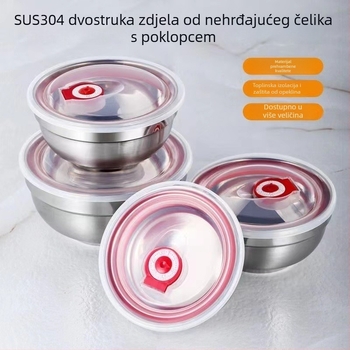 Dvoslojna izolirana posuda od nehrđajućeg čelika, održava hranu svježom i toplom, otporna na opekotine, za kućnu upotrebu, zdjela za rižu i juhu, moderni minimalistički dizajn