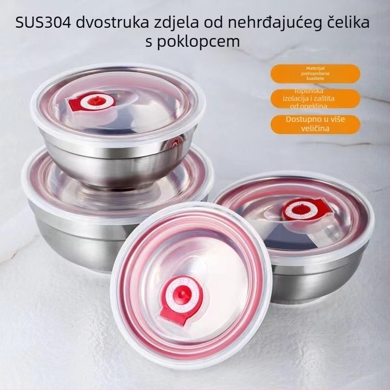 Dvoslojna izolirana posuda od nehrđajućeg čelika, održava hranu svježom i toplom, otporna na opekotine, za kućnu upotrebu, zdjela za rižu i juhu, moderni minimalistički dizajn