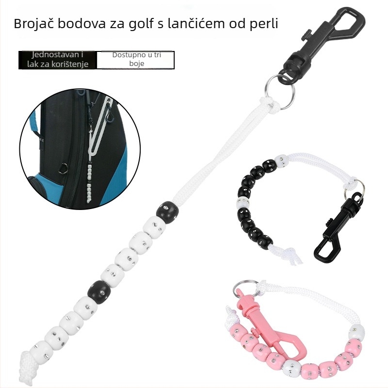 Crni golf brojčnik rezultata s lancem od perlica i dijamantnim sjajem