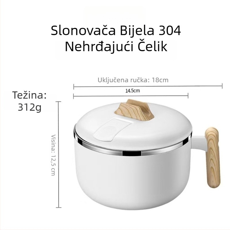 304 nehrđajući čelik zdjela za instantnu nudle, velika zapremina, s poklopcem, odvod, izolirana kutija za ručak